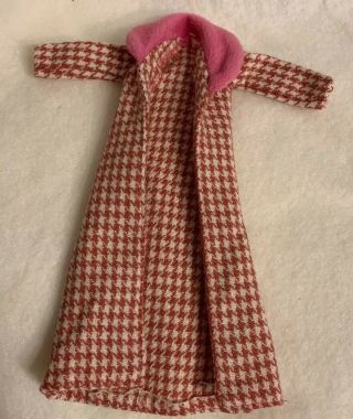 Vintage Barbie Doll Clothing Pink And White Houndstooth Long Jacket Coat