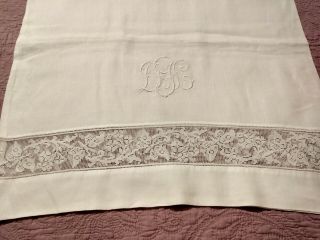 Gorgeous Vintage / Antique Italian Filet Lace Embroidered Linen Pillowcase 42x21