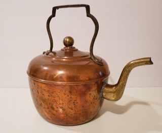 Vintage Antique Copper Teapot Kettle Tea Pot Weathered Farmhouse