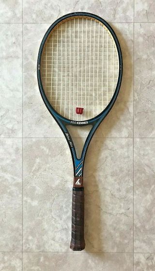 Rare Pro Kennex Graphite Inlaid Blue Ace Wood Tennis Racket 4 1/2 " Leather Grip
