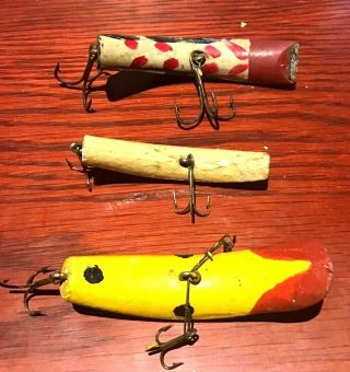 3 Vintage/antique Wooden Flatfish Fishing Lures,