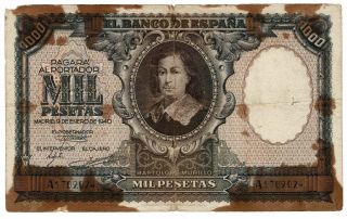 Banco De España Spain 1940 First Issue 1000 Pesetas Pick 120a Rare Banknote
