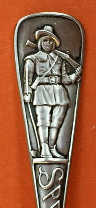 Rare Militiaman W Rifle Springfield Massachusetts Sterling Silver Souvenir Spoon