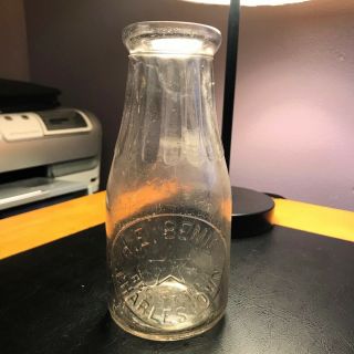 H E Bemis Charlestown Ma Mass Antique Star Embossed Trep Milk Bottle