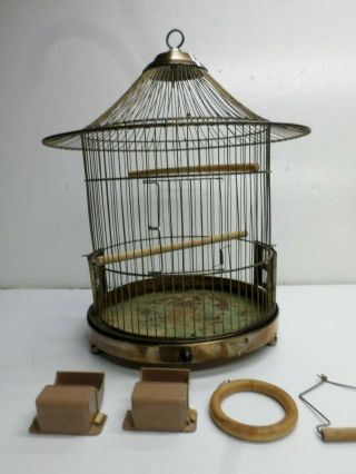 Antique Metal Wire Bird Cage W/ Accessories