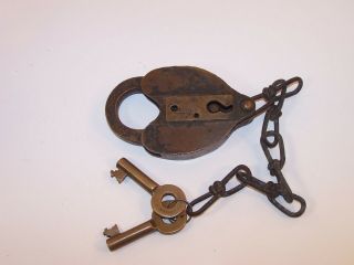 Antique Corbin Cabinet Lock Co Brass Padlock With Keys & Chain