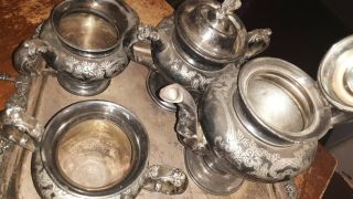 Vintage Silver Plated Coffee And Tea Service Complete W/large Handled Tray