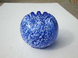 Old Antique Dugan Glass Company White Spatter Over Cobal Blue Hand Made Rosebowl