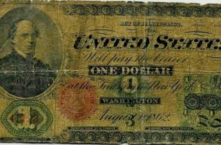 $1 " 1862 " (samuel Dexter) $1 " 1862 " $1 1862 " (samuel Dexter) Rare Note 1862 $1