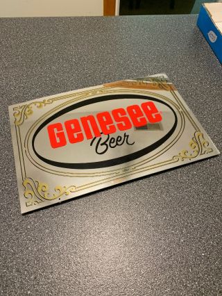 Vintage Old Genesee Beer Thick Plastic Bar Mirror Brewery Mancave Sign Rare Hang