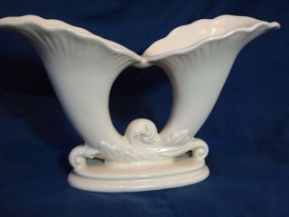 Vintage Creamy White Ceramic Double Cornucopia Vase