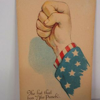 Antique 1918 World War I Era Uncle Sam The Fist That Has The Punch Postcard