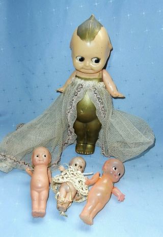 Vintage Celluloid Kewpie Dolls With Beaded Skirt (x4) Size 11 To 25 Cms