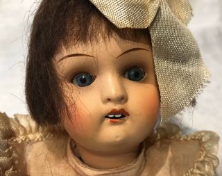 Antique Hand Painted 8 1/2 " Composite Doll Sleep Eyes Teeth On Composition Body