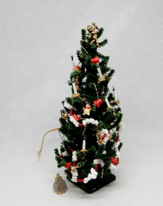 Vintage Electrified Christmas Tree W Ornaments Garland Dollhouse Miniature 1:12