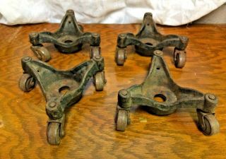 4 Antique Vintage Cast Iron Stove Furniture Casters Swivel Wheels Old Dollies