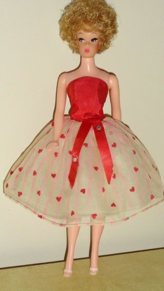 Vintage Barbie Clone Dress Heels Sheer Flocked Satin Top Rare Paper Tlc No Doll