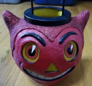 Red Devil Halloween Tealight Candle Holder Illuminations Lantern Decor Rare 6 "
