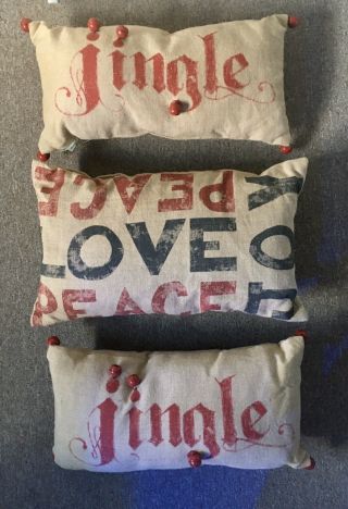 Pottery Barn Christmas Holiday Decorative (3) Lumbar Pillows Burlap Material