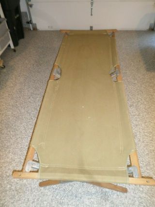 Vintage WOOD FRAME CANVAS COT - ARMY GREEN 2