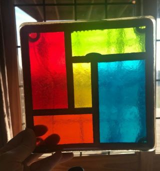 Vintage Mid Century Modern Colorflo Acrylic Lucite Stained Glass Block Trivet