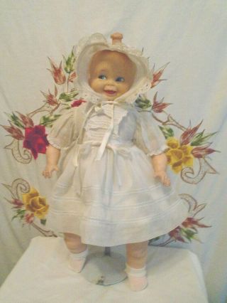 Rare Vintage Rubber 3 Face Doll 19 " Tall Smile - Cry - Sleep - All 1940 -