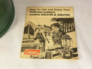 Vintage Green Coleman Lantern 220J195 Double Mantle w/Box 3