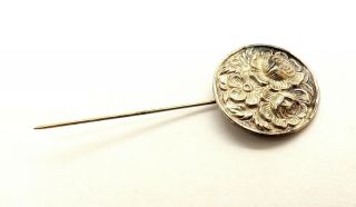 Antique S.  Kirk & Son Sterling Hatpin Repousse Floral Pattern Stick Pin