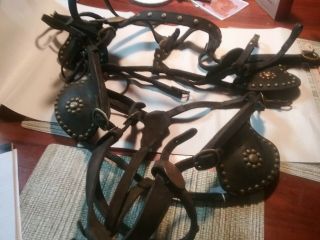 Vintage Horse Tack - 1 Set Of Leather Bridles With Blinders - Collectible - L@@k