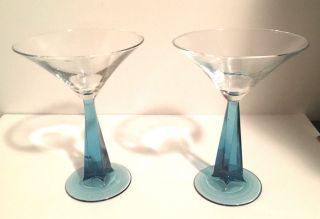 Bombay Sapphire Gin Martini Glasses Blue Twist Stem Bar Rare Discontinued J