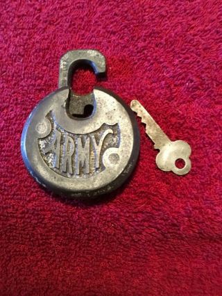 Vintage U.  S.  Army Padlock.  With Key.  Very Early Issue.