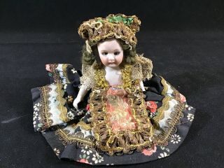 Antique/ Vtg.  Miniature Bisque Porcelain Doll Jointed Head Dress Costume