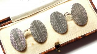 Rare Antique Art Deco Solid Silver Engraved Cuff Links