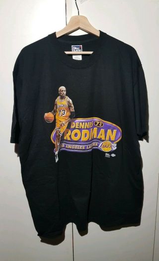 Vintage Nba Los Angeles Lakers Dennis Rodman Pro Player Black Tee 73 Rare Xl