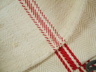 Vtg Antique RED STRIPE soft LINEN Fabric FEED SACK GRAIN BAG 21x51 3
