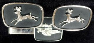 Vintage John Deere Running Deer Cufflinks & Tie Bar Clip Set 2
