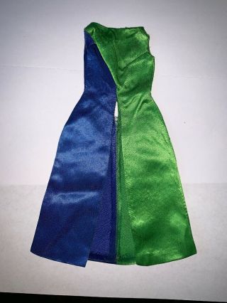 Vintage Barbie Clothing 1960s 1970s Blue Green Satin Dress