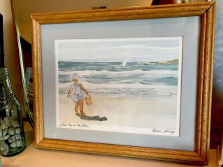 Michelle Kennedy " First Day At The Beach " Vtg Framed Print Signed Ocean Child