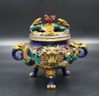Handmade Carving Statue Brass Cloisonne Coloured Drawing Incense Burners Ql Mark