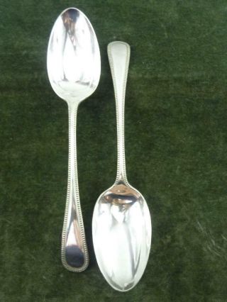 2 Vintage Silver Plated Bead Pattern Serving Spoons