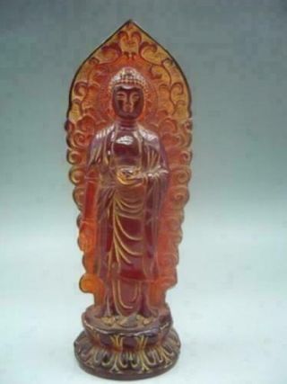 Artisansgallery - Chinese Hand Carved Sculpture Rare Amber Buddha Figure -