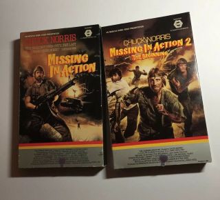 Chuck Norris Missing In Action 1 & 2 Rare Big Box Vhs Mgm Big Box Cannon Films