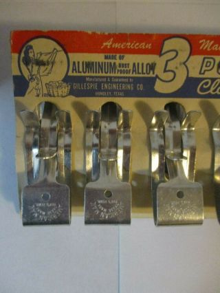 Vintage Rare 1950 ' s Aluminum Metal Clothes Pins Line Laundry Hangers 12 Pack 2