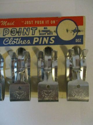 Vintage Rare 1950 ' s Aluminum Metal Clothes Pins Line Laundry Hangers 12 Pack 3