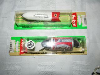 2 Heddon Lures,  Big Bud,  Budweiser Uncle Homer Circle Lucky 13,  In Package