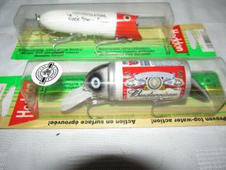 2 HEDDON LURES,  BIG BUD,  BUDWEISER UNCLE HOMER CIRCLE LUCKY 13,  IN PACKAGE 2