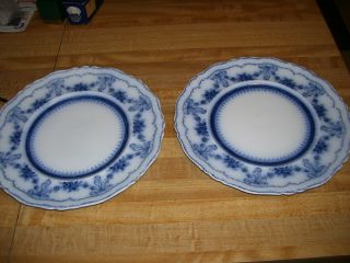 Antique Johnson Brothers England Flow Blue " Glenwood " 10 " Dinner Plates