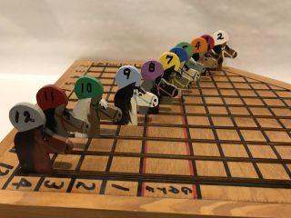 Vintage Primitive Wood Horse Racing Game With Instructions Uses Dice And Cards