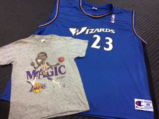 Vintage Michael Jordan Wizards Jersey / Magic Johnson Child T - Shirt Rare
