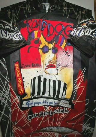 Very Rare Ralph Steadman Road Dog Mens Cycling Jersey XXL Colorado Cycle Signed 2